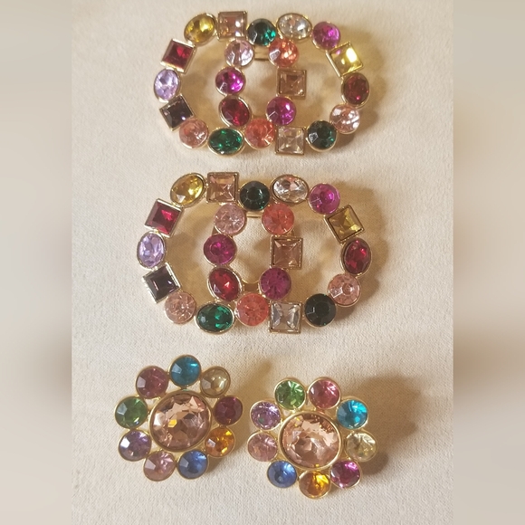 Jewelry - Multicolor Gemstone Shoe Broach & Vintage Earrings